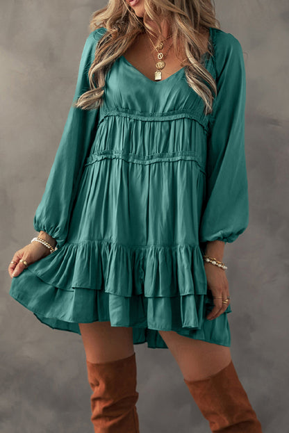 Ruffle Puff Sleeve Mini Dress