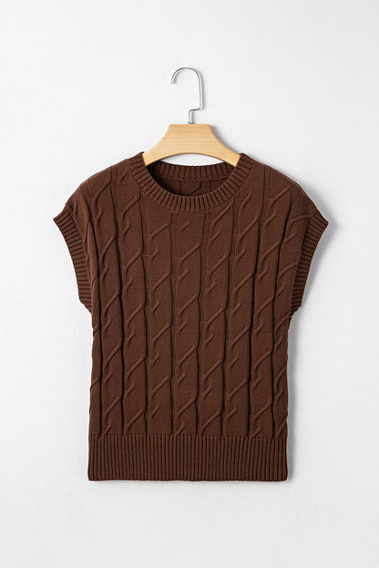 Cable Knit Textured Crew Neck Sweater Top