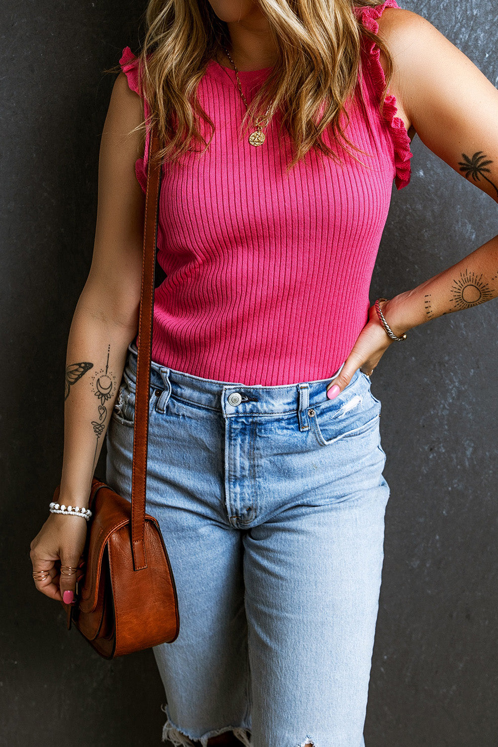 Ribbed Ruffle Sweater Tank Top