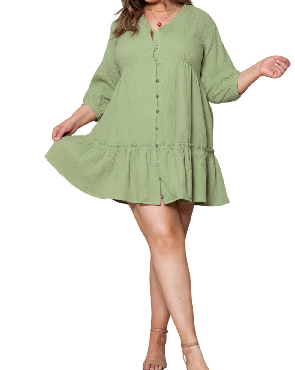 Ruffle Buttoned Mini Dress Plus Size