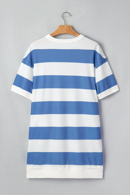 Stripe Raw Seam Short Sleeve Tee Dress