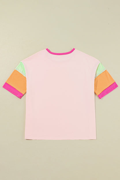 Colorblock 3/4 Sleeve Oversize Top