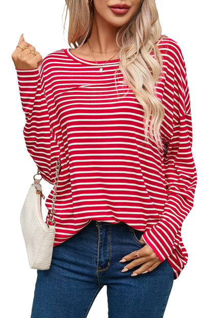 Stripe Exposed Seam Long Sleeve Top