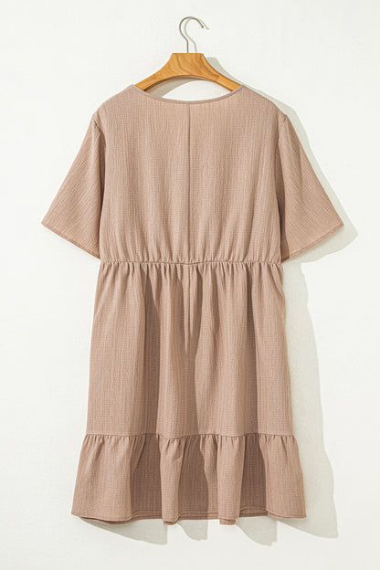 Plus Size Textured Ruffle Short Sleeve Dress