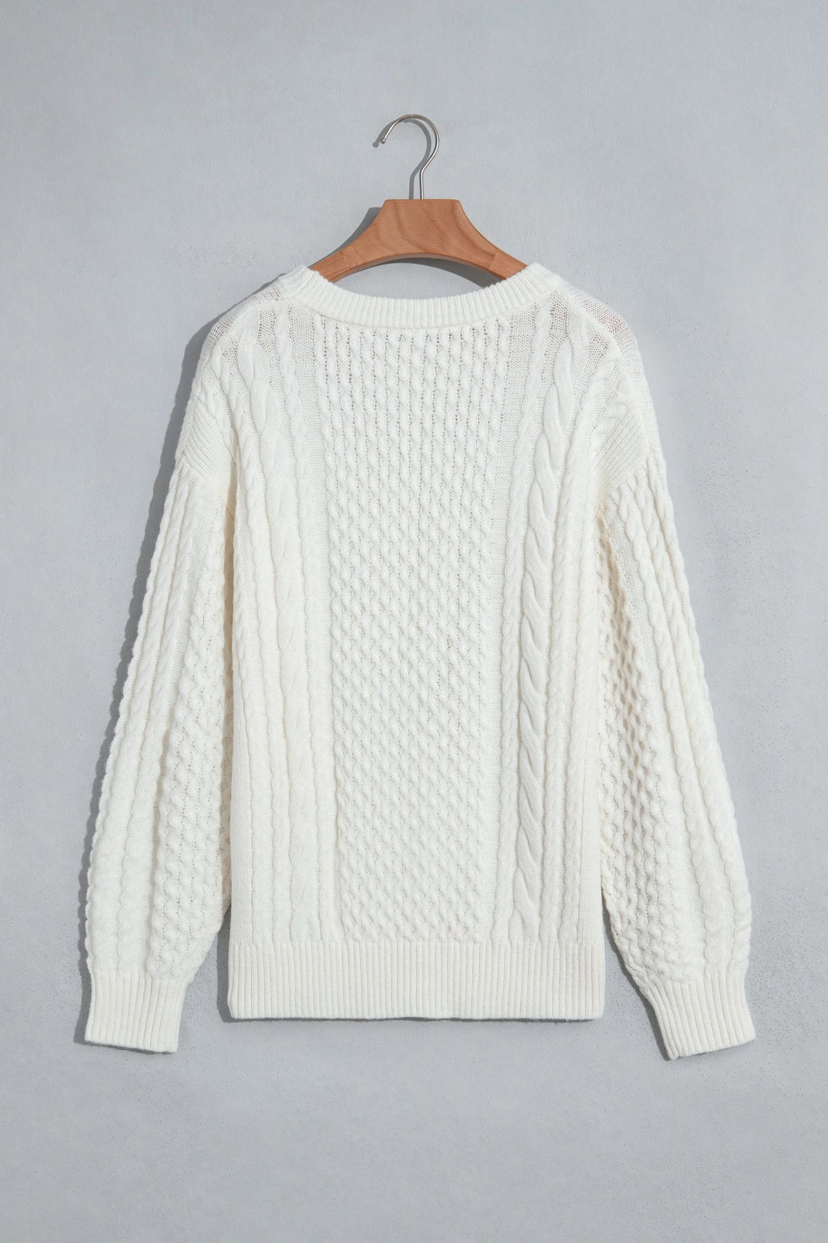 Solid Cable Knit Round Neck Long Sleeve Sweater