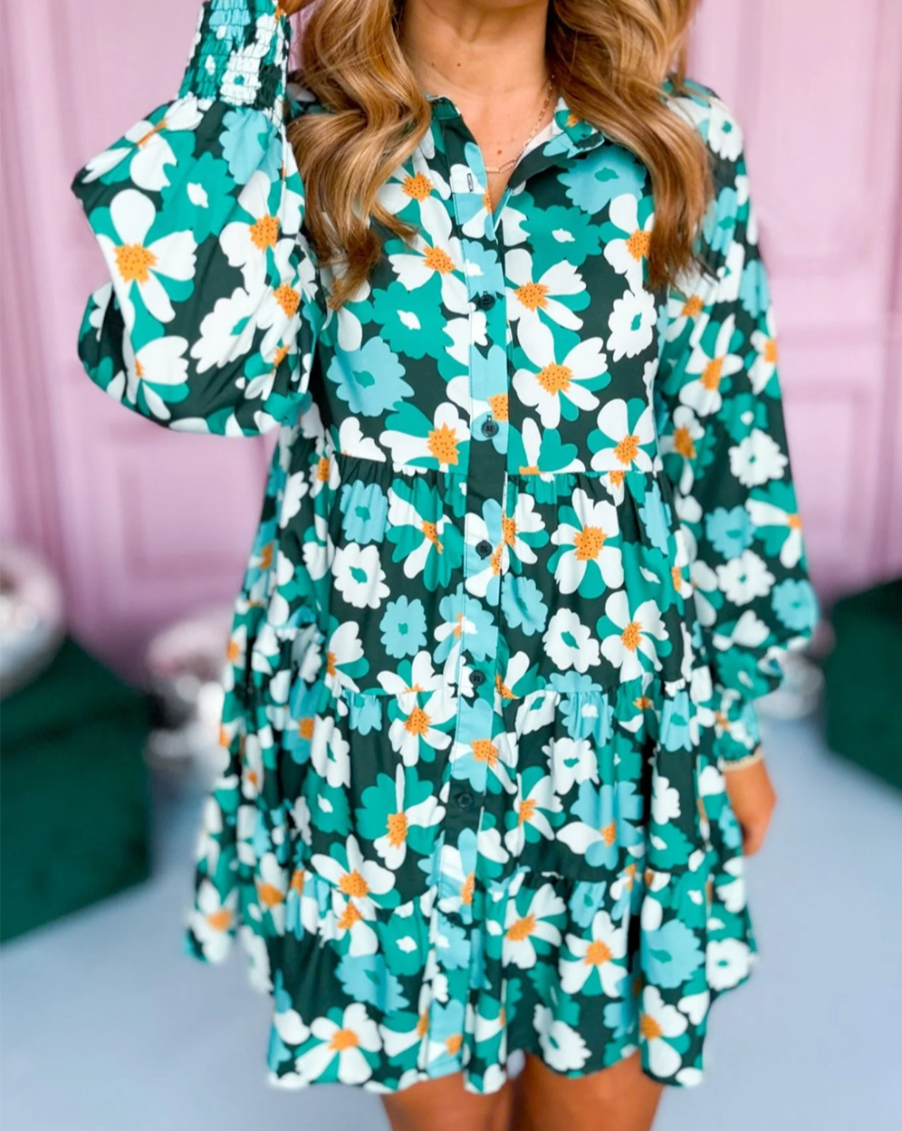 Floral Puff Sleeve Shirt Dress