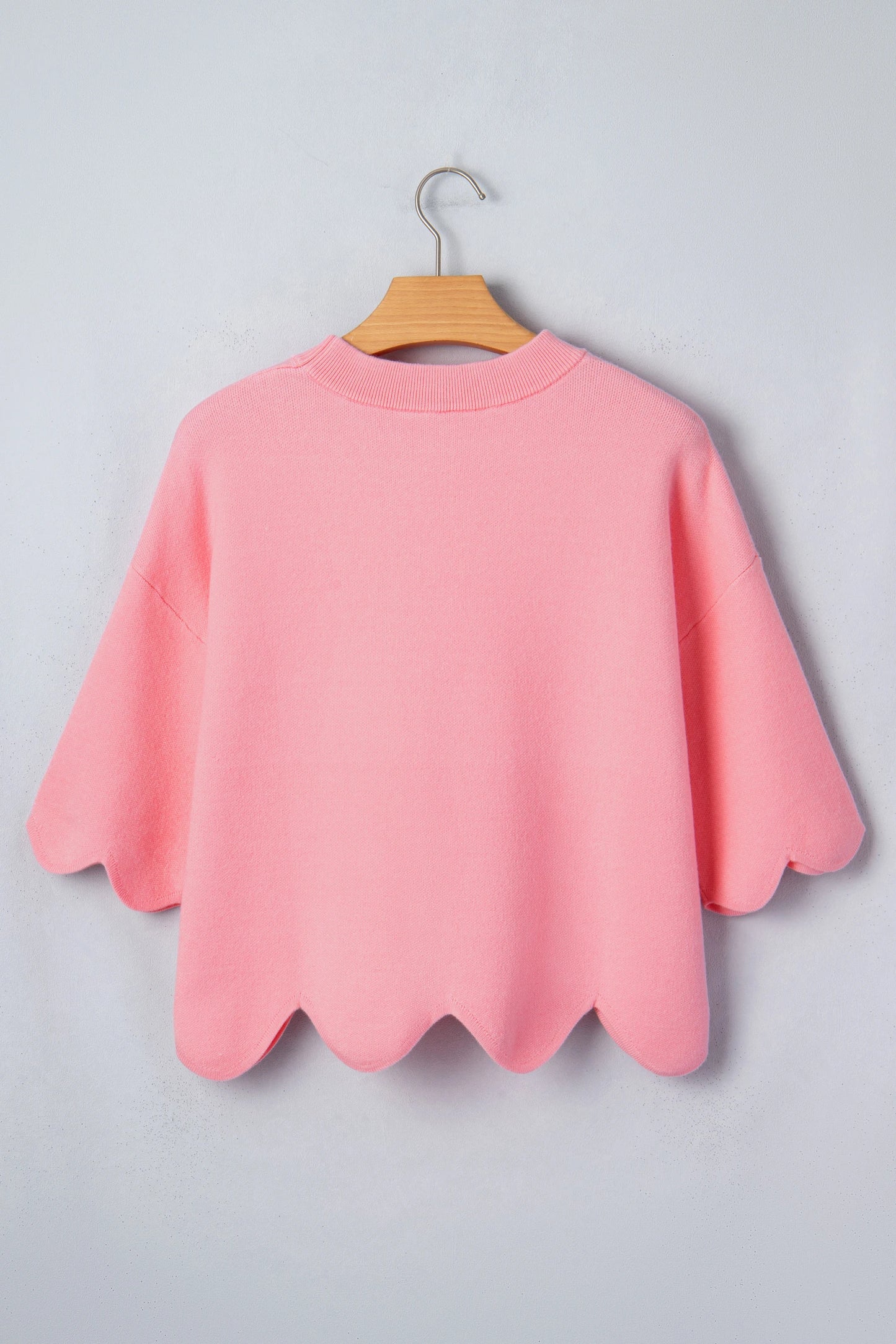 Solid Scalloped Hem 3/4 Sleeve Sweater Top