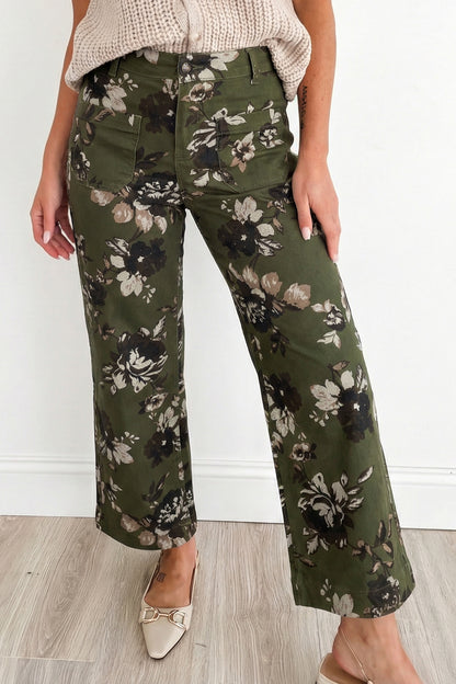 Floral Denim Patch Pocket Straight Leg Jeans