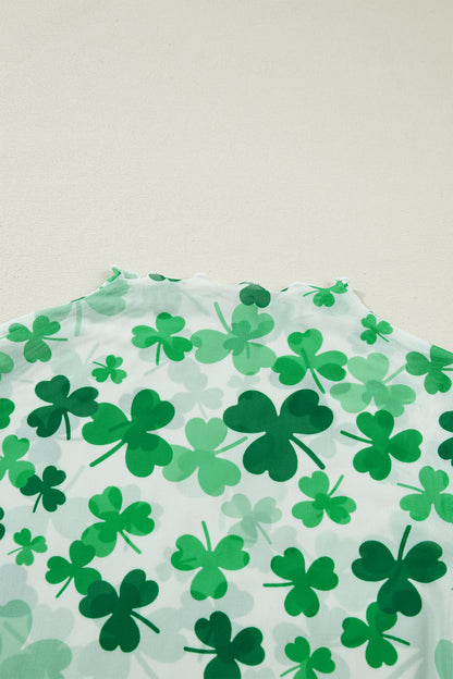 St Patrick Shamrock Lettuce Trim Mock Neck Top