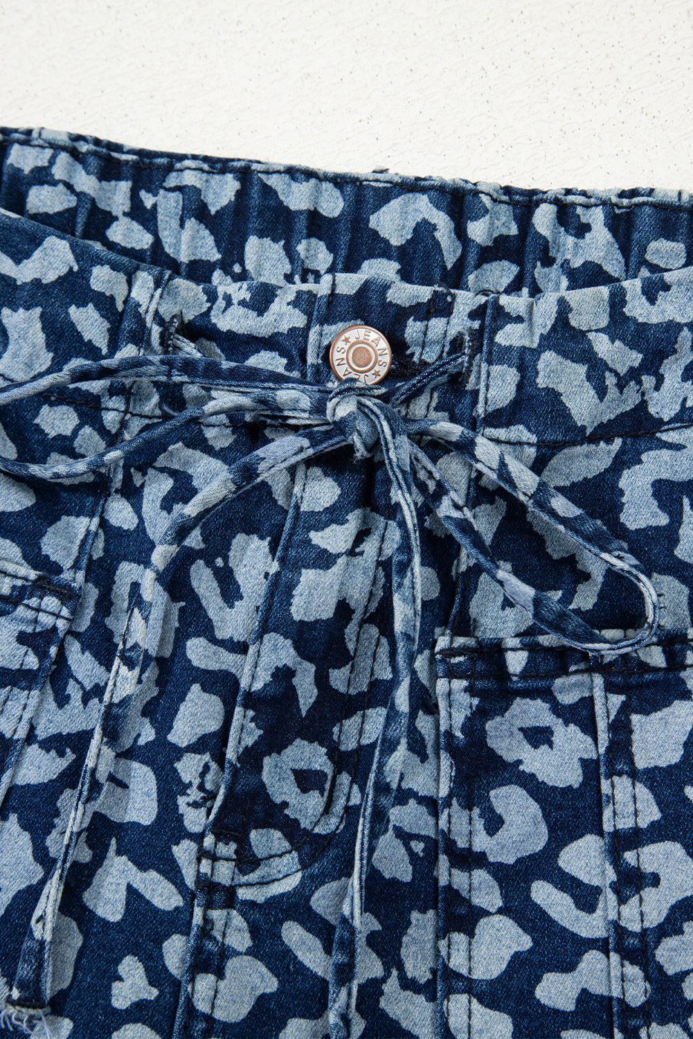 Leopard Drawstring Elastic Waist Pocketed Jeans