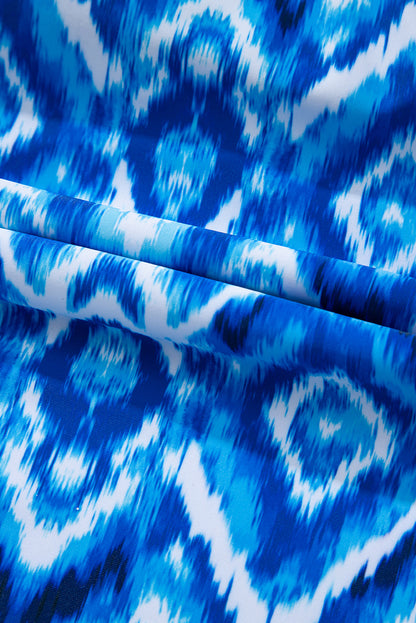 Abstract Frilled Trim Spaghetti Straps Tankini Set