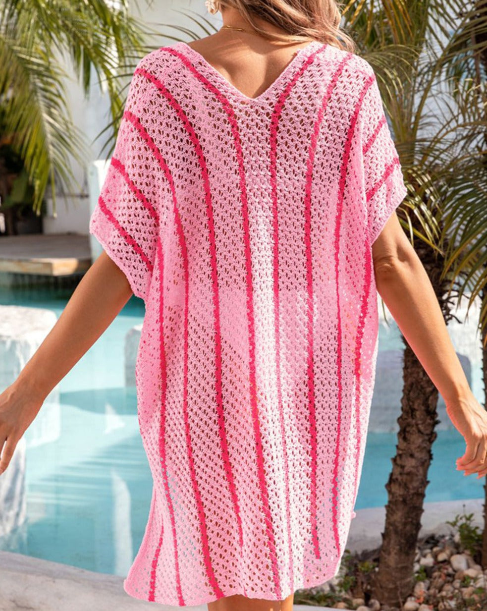 Stripe Hollowed Knit Beach Cover-Up