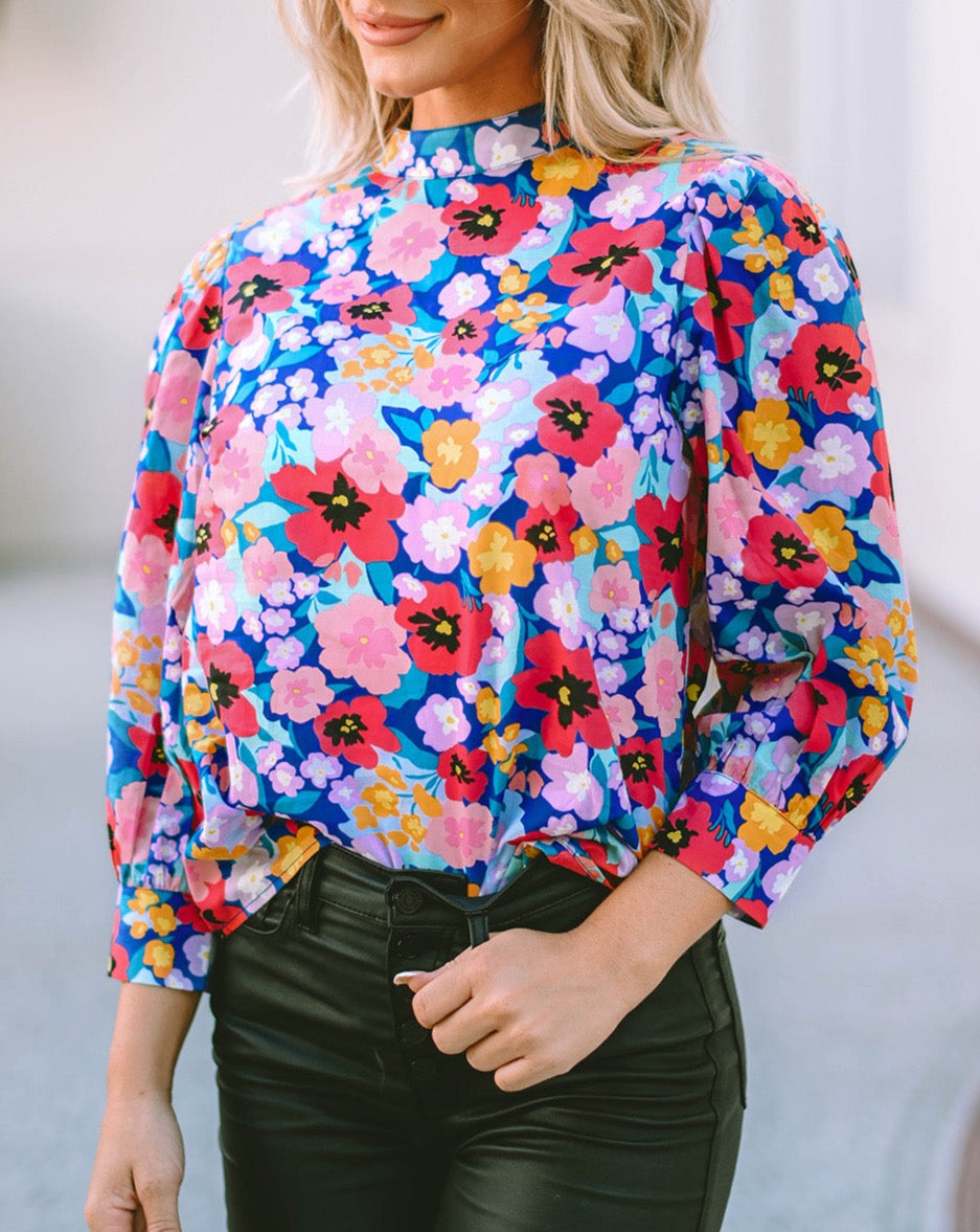 Floral Mock Neck Blouse