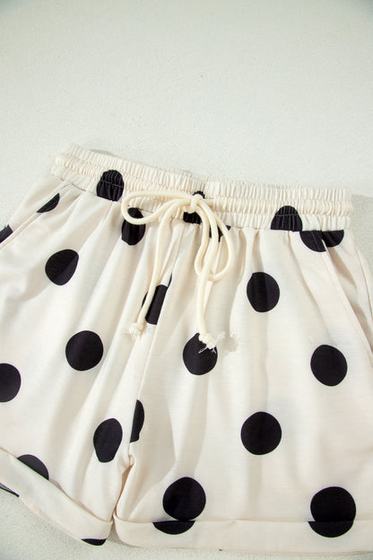 Polka Dot V-Neck Tee & Drawstring Shorts Set