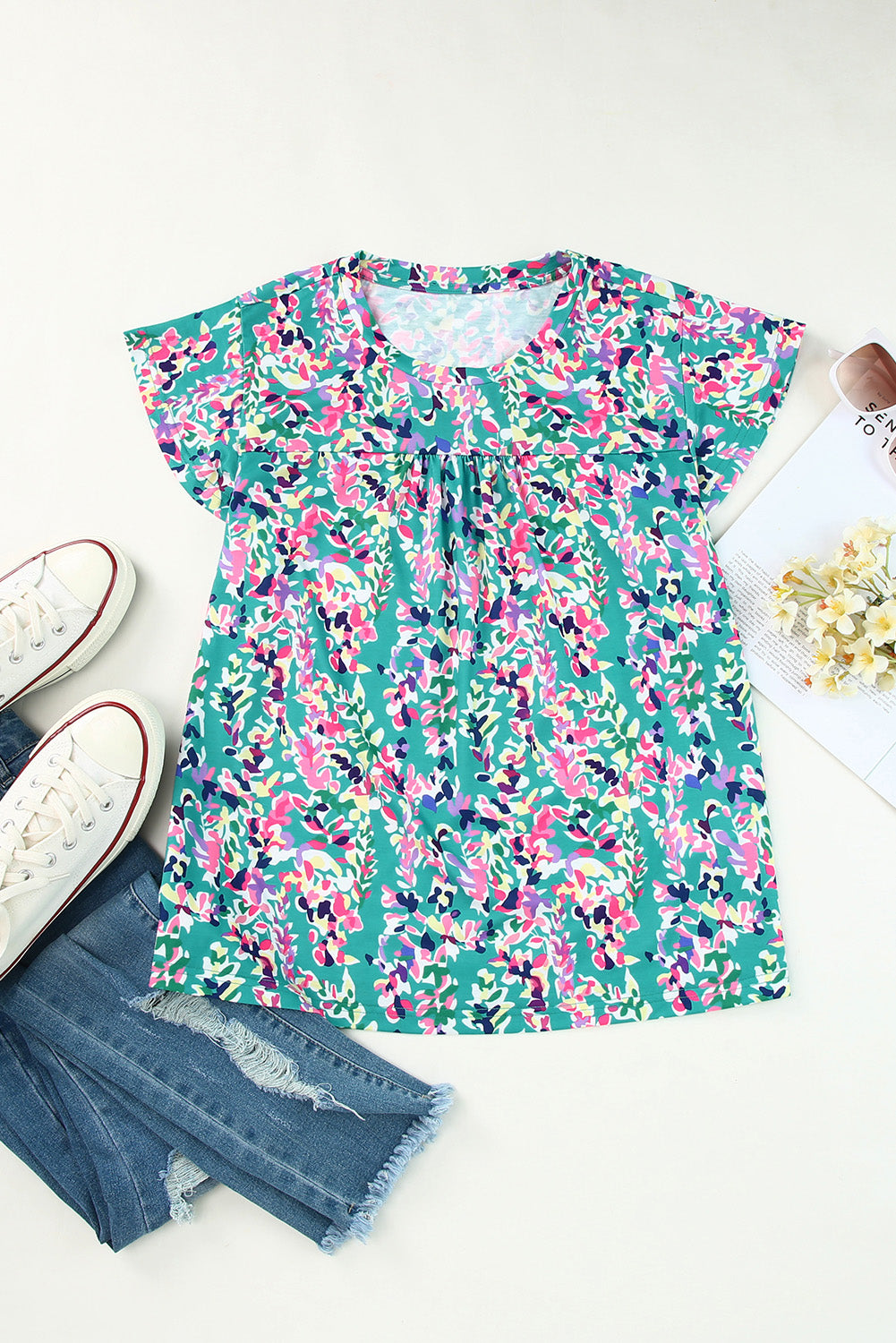 NEW! Floral Ruffled Short Sleeve Top