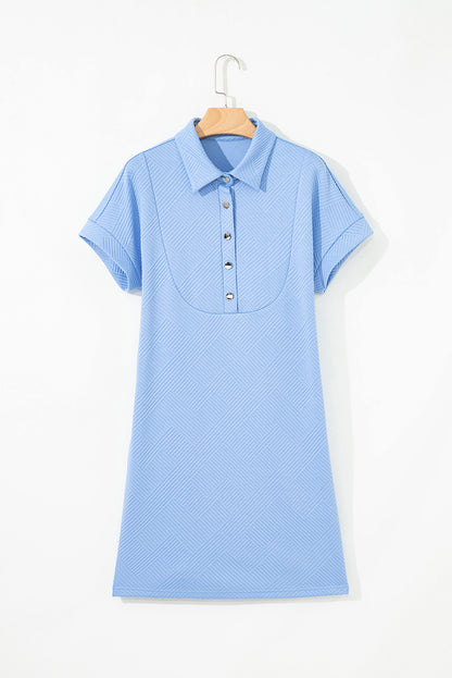 Solid Color Textured Short Sleeve A Line Mini Dress