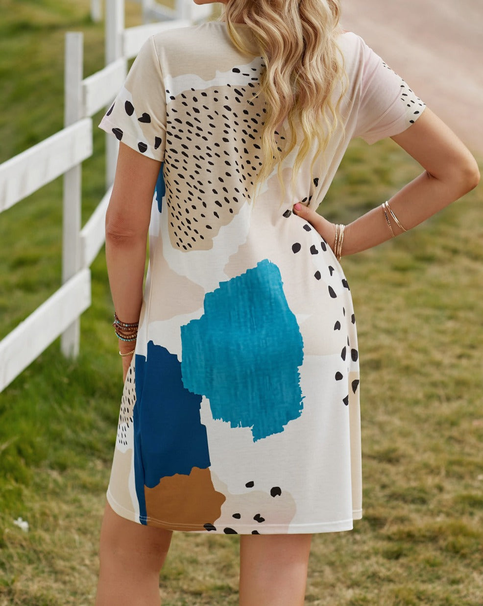 Abstract Leopard Short Sleeve Dress