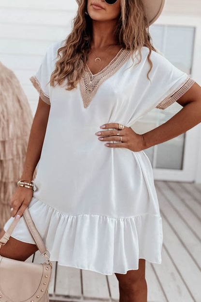 Lace Trim Ruffle Mini Dress