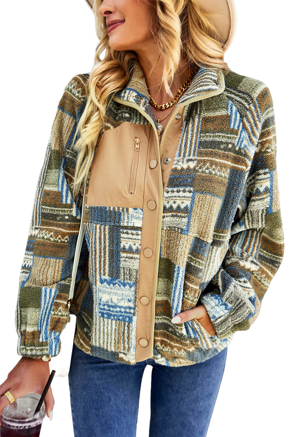 Western Snap Button Sherpa Jacket