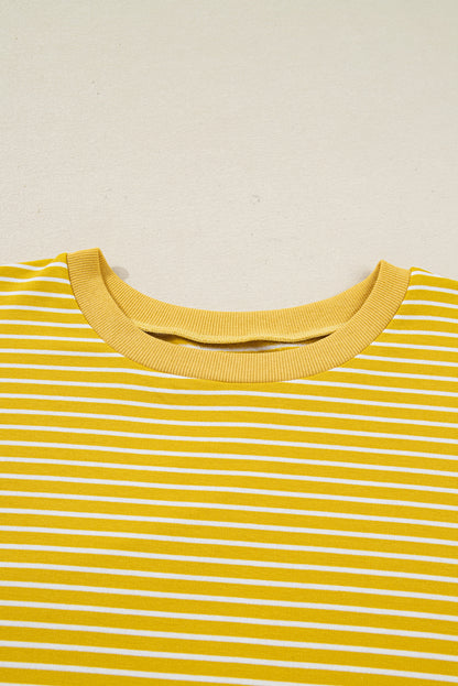 Plus Size Stripe Floral Patchwork Long Sleeve Top