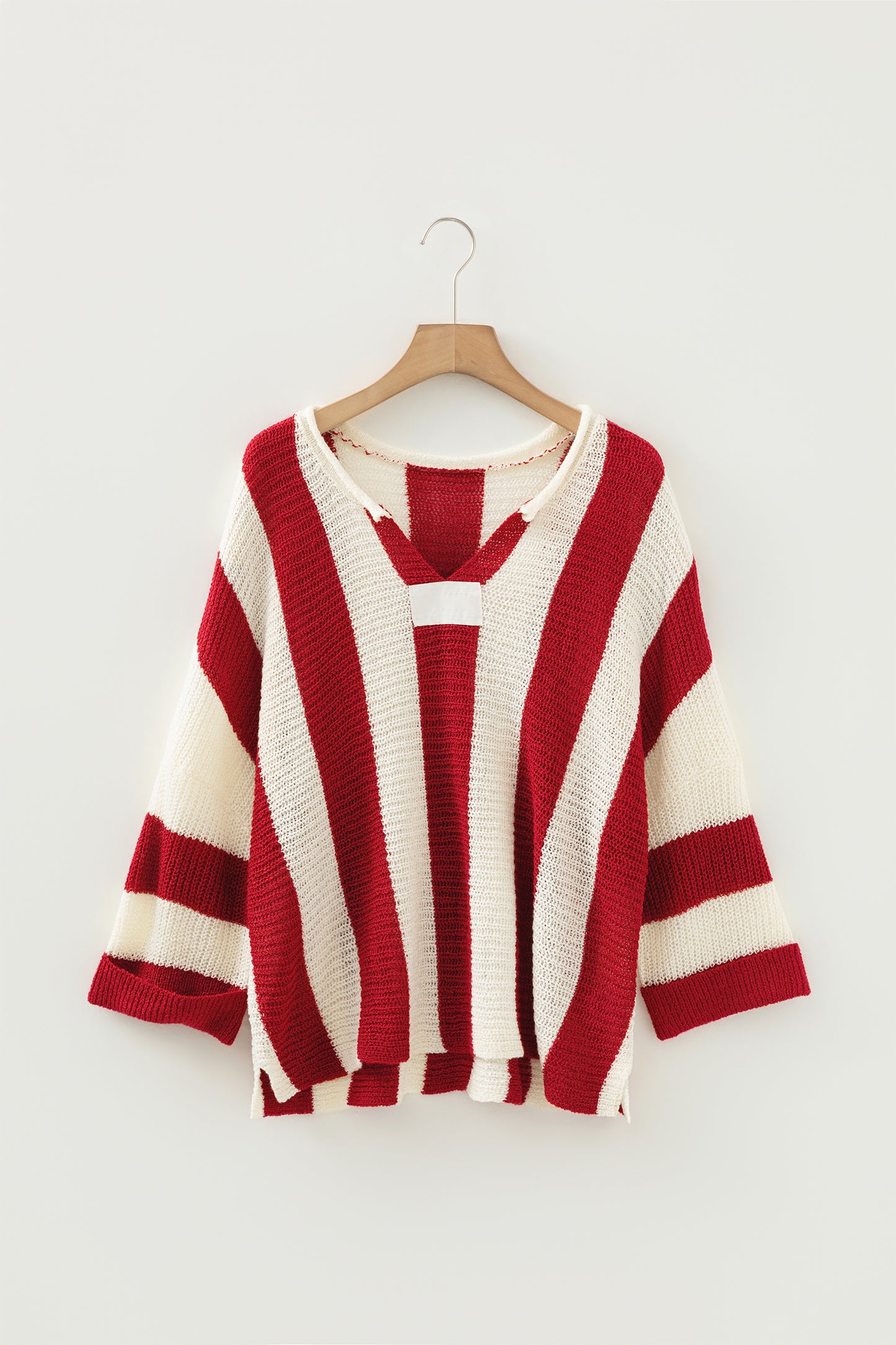 Colorblock Stripe V-Neck 3/4 Sleeve Sweater