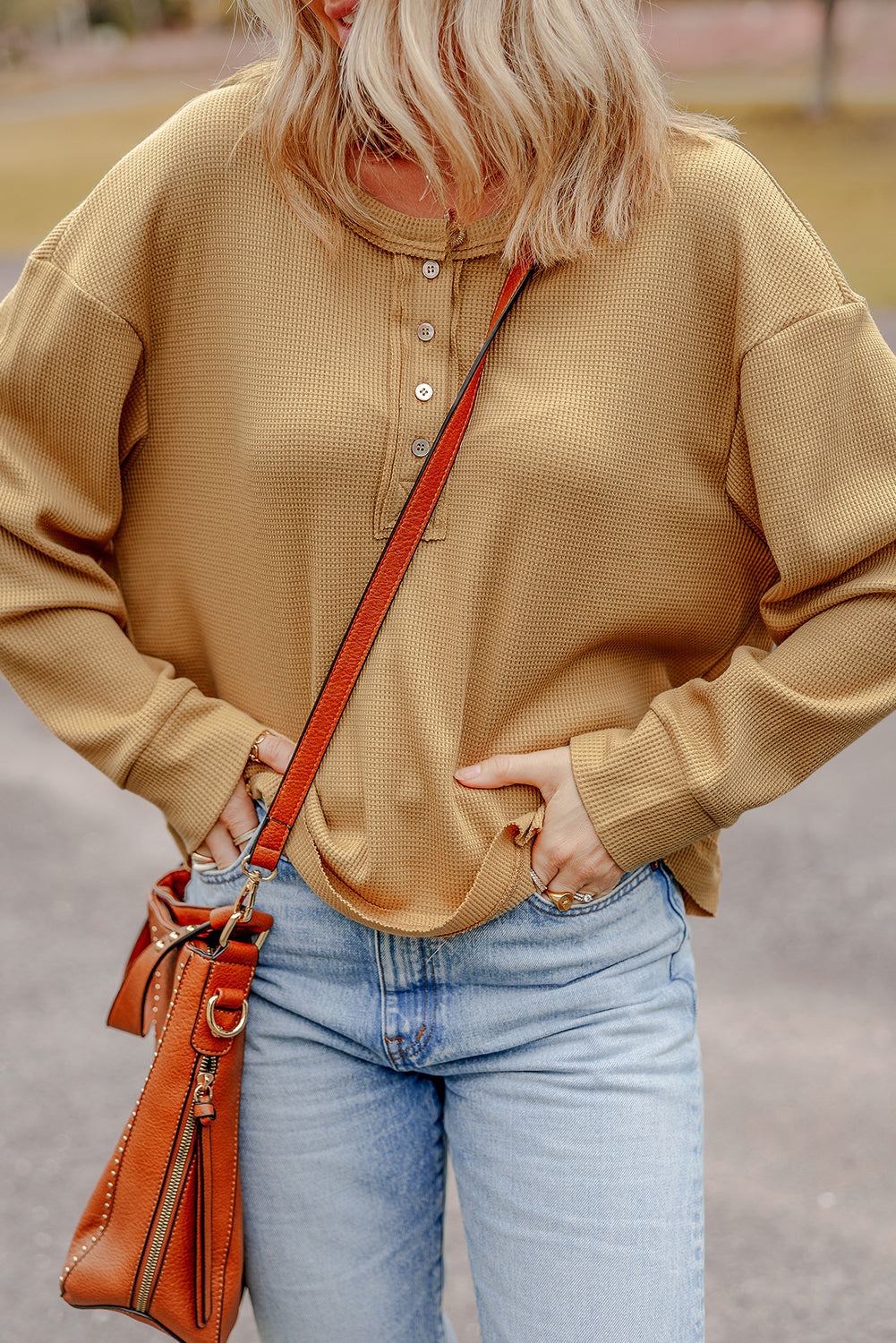 Textured Knit Half Buttoned Top