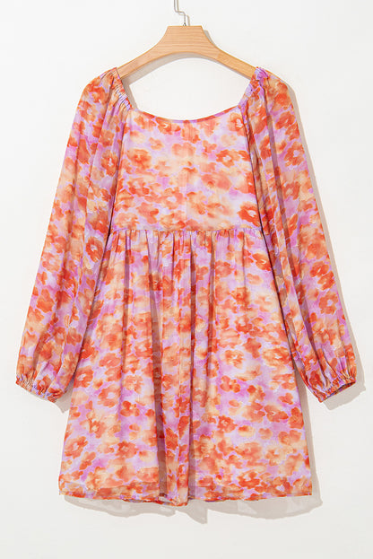 Floral Square Neck Puff Sleeve Dress