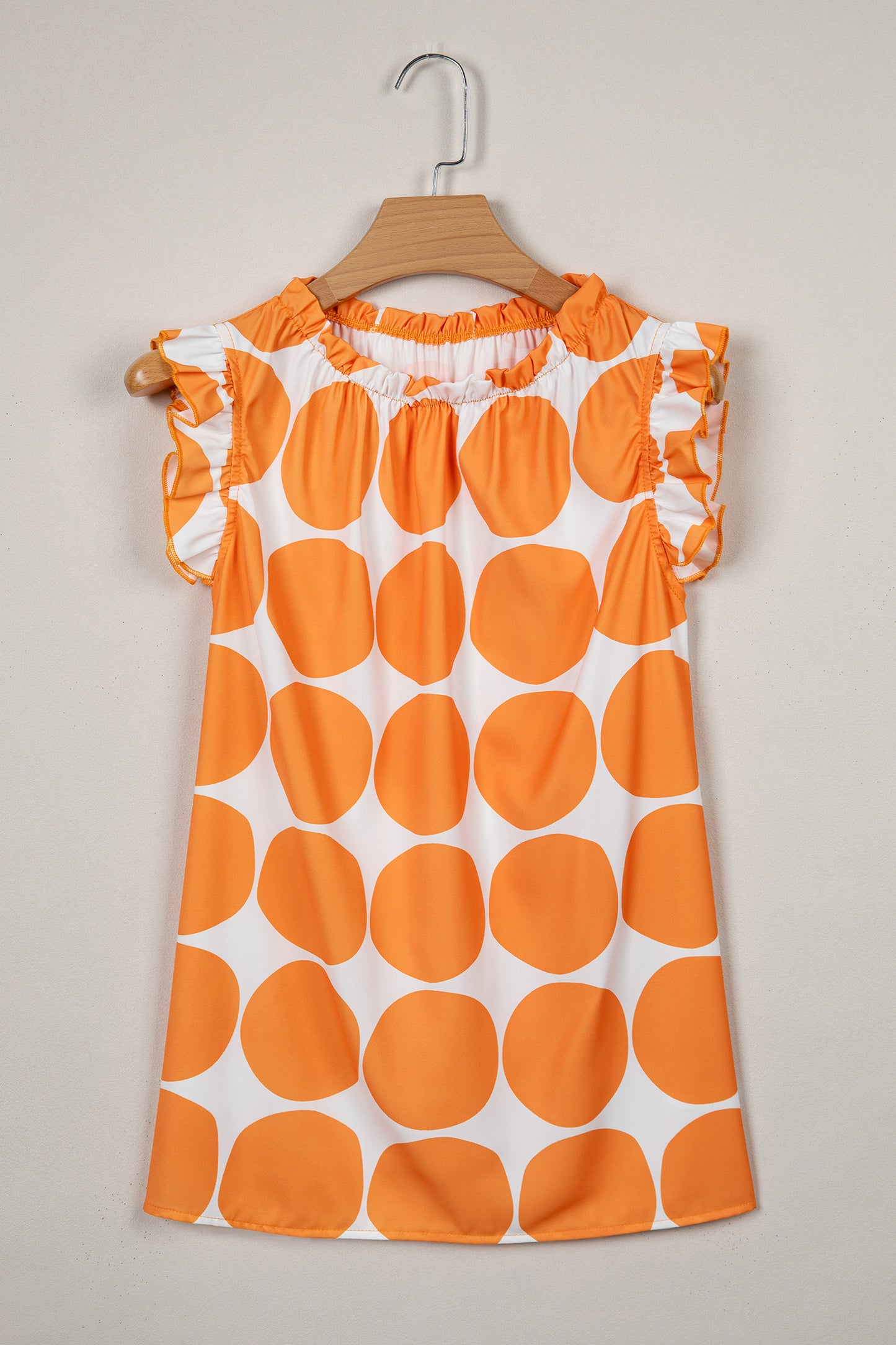 Polka Dot Frilled Round Neck Tank Top