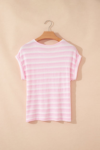 Stripe Waffle Knit Short Sleeve T-Shirt