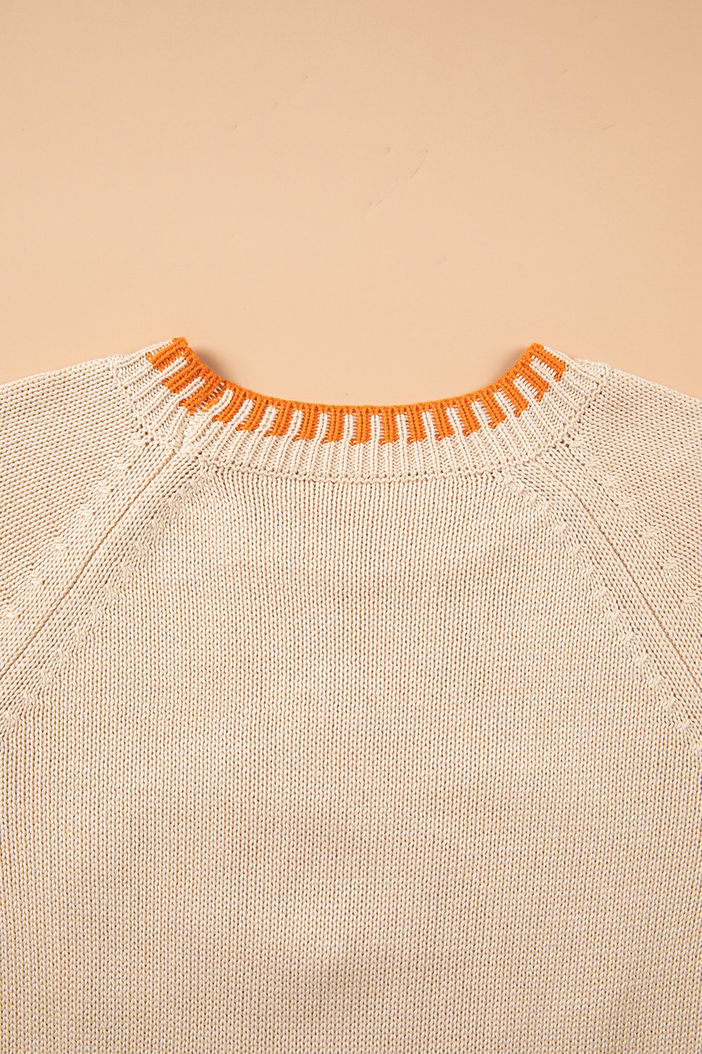 Pumpkin Floral Embroidered Round Neck Sweater
