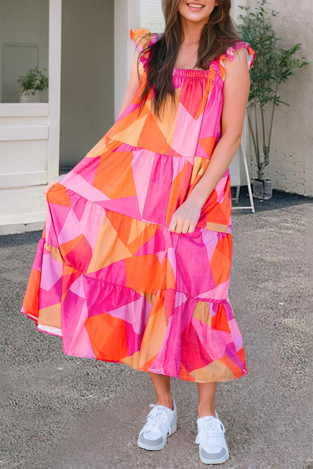 Geometric Tiered Midi Dress