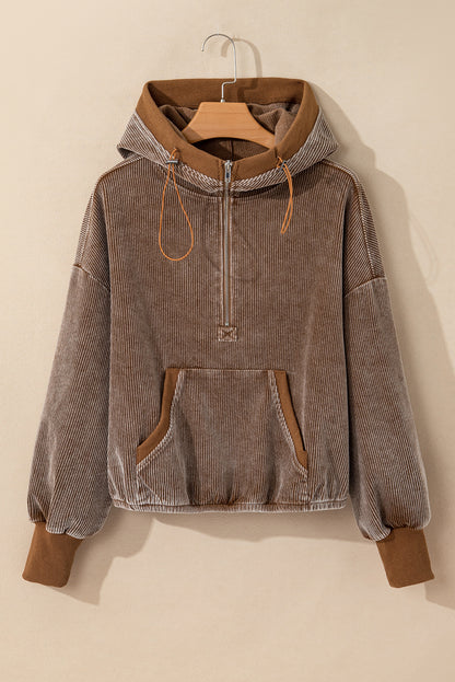 Corduroy Half Zip Kangaroo Pocket Hoodie