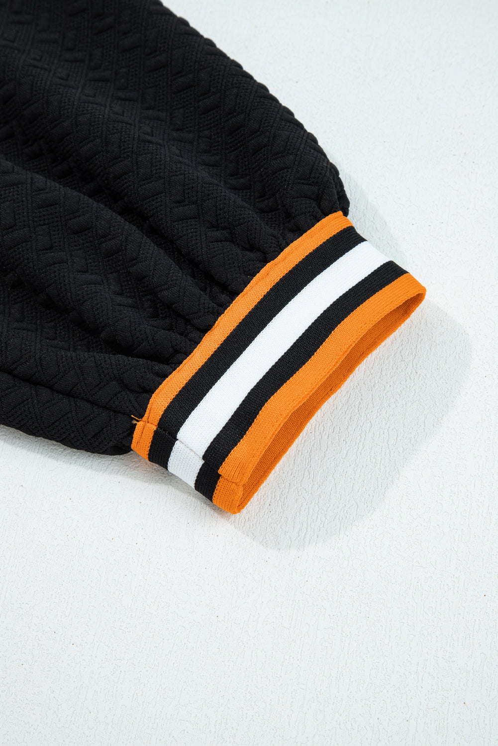 Textured Stripe Patchwork 3/4 Sleeve Sweatshirt