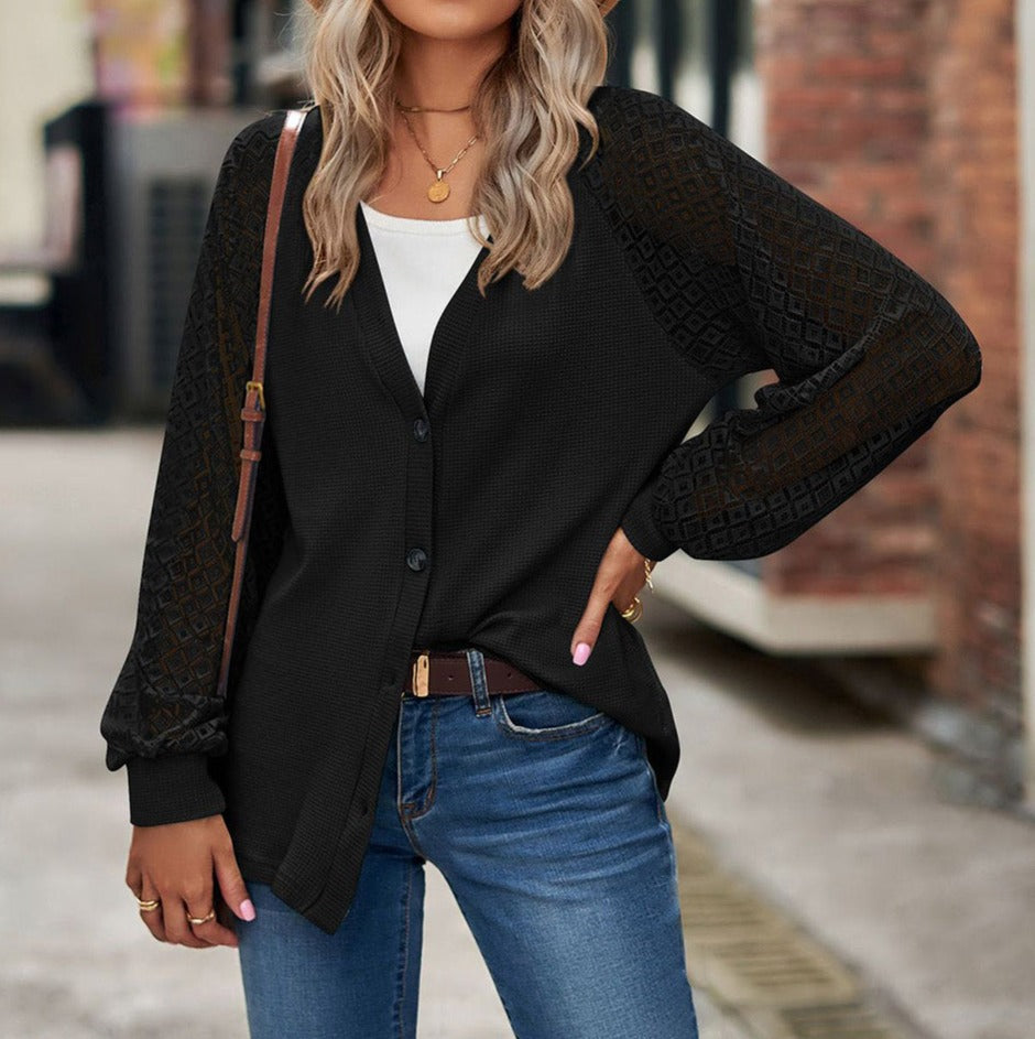 Waffled Knit Buttoned Cardigan