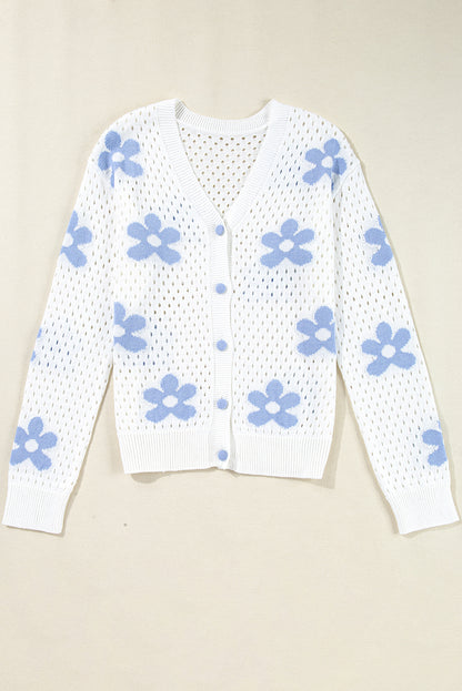 Floral Hollowed Knit Buttoned Cardigan