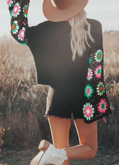 Floral Crochet Bell Sleeve Sweater