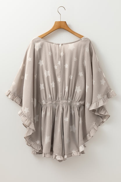 Star Crinkle Textured Kimono Ruffle Sleeve Romper