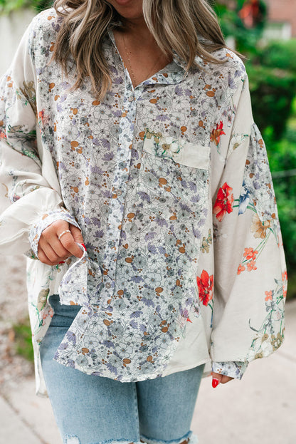 Floral Patchwork Bishop Sleeve Shirt