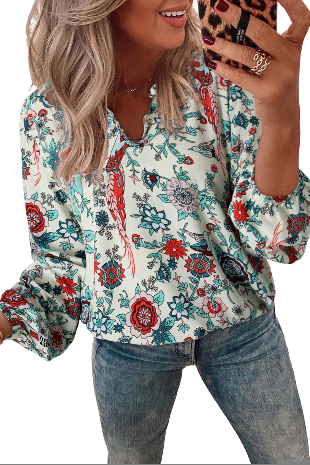 Floral Frilled Long Sleeve Blouse