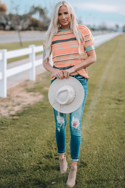 Stripe Short Sleeve Crew Neck T-Shirt