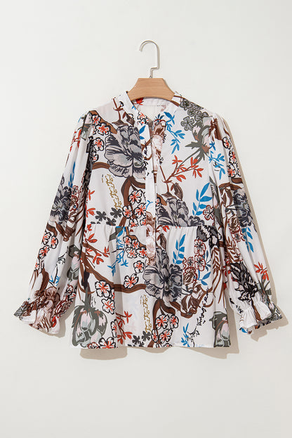 Floral Balloon Sleeve Buttoned Shirt