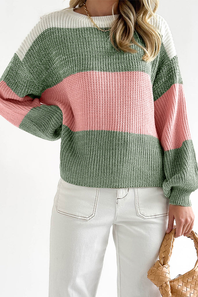 Colorblock Striped Bishop Sleeve Sweater