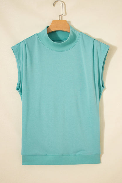 Solid Mock Neck Cap Sleeve Oversized Top