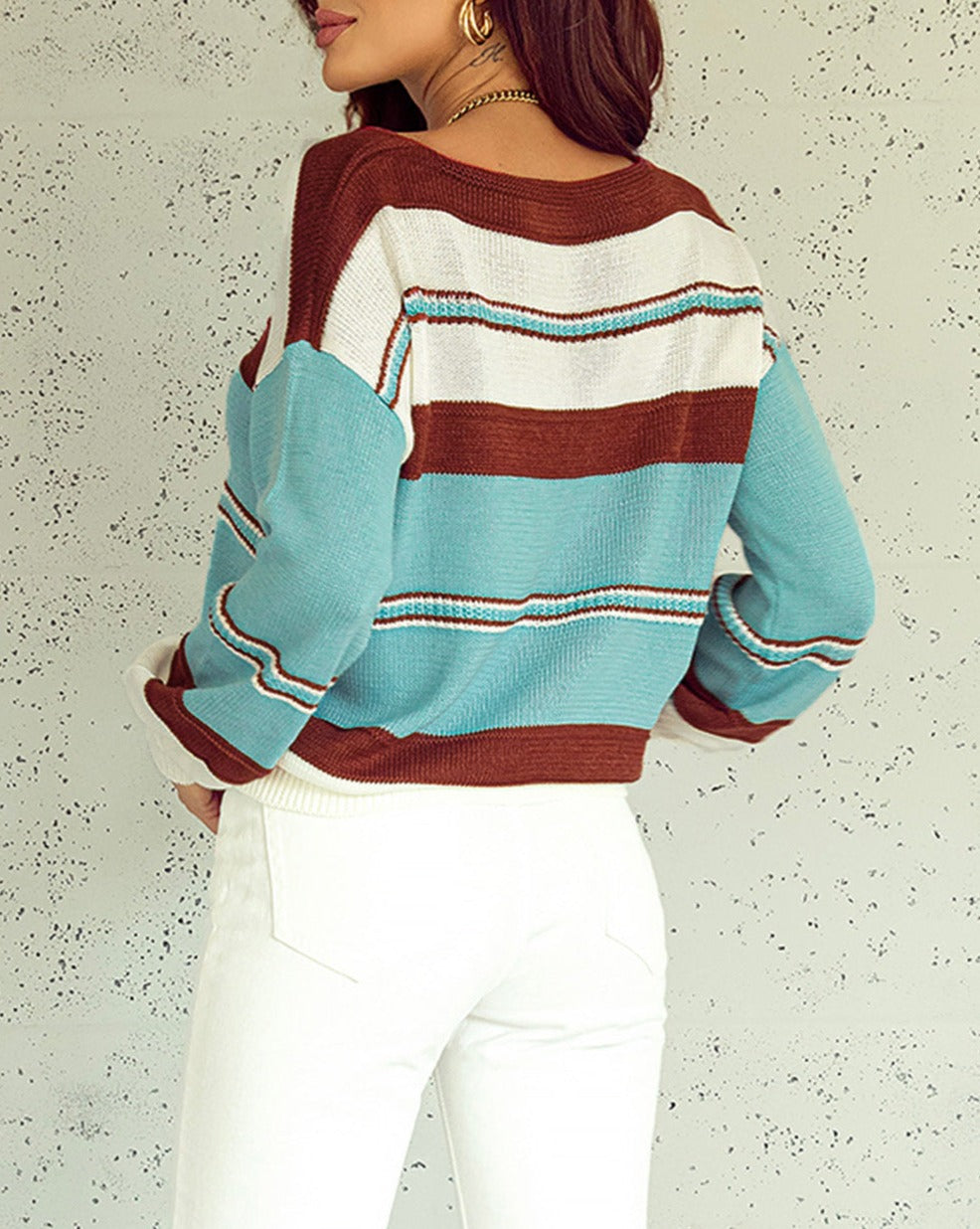 Stripe Long Sleeve V-Neck Sweater