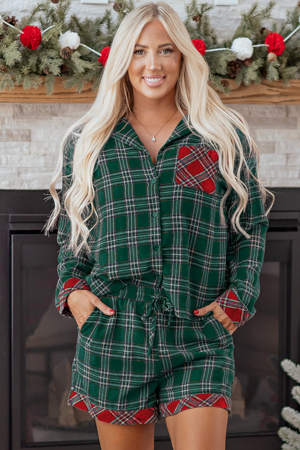 Christmas Plaid Patchwork Pajama Set