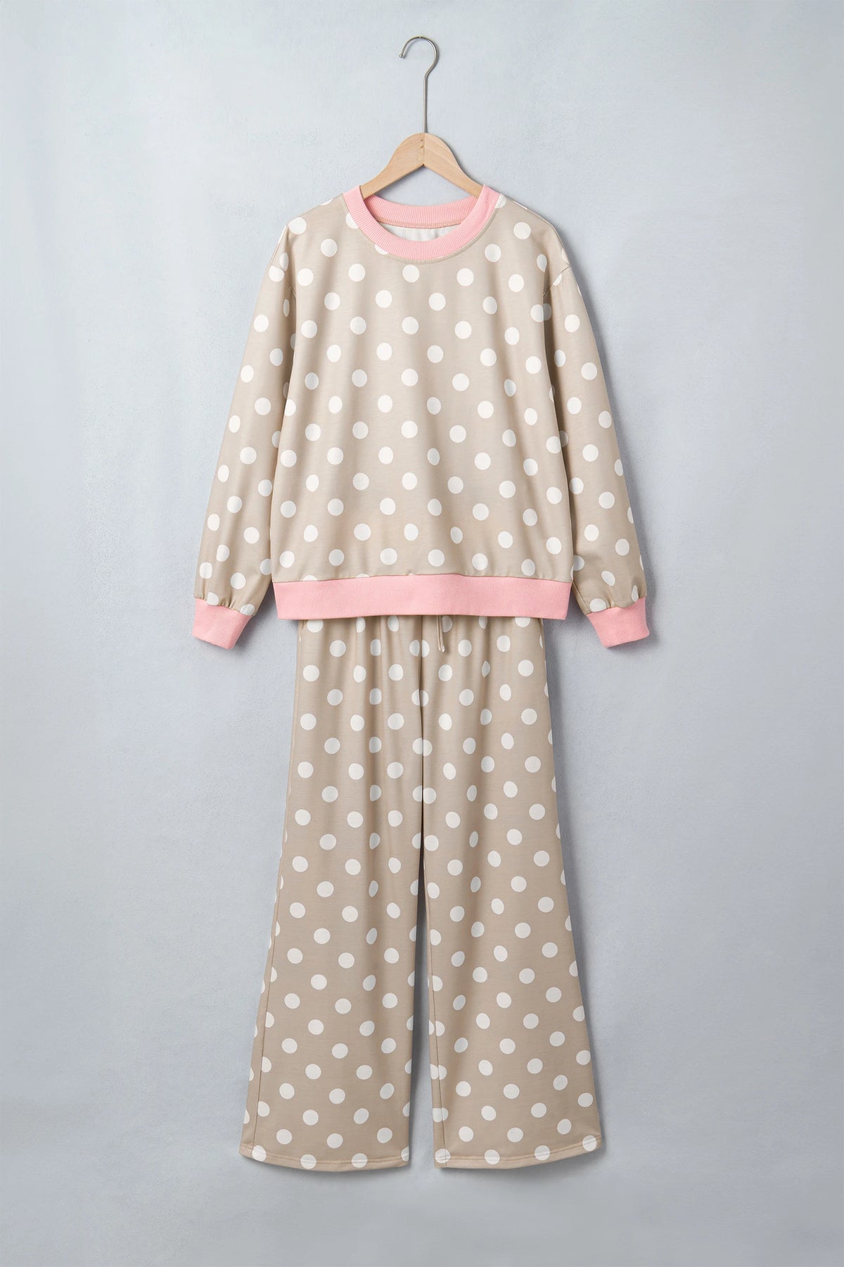 Polka Dot Long Sleeve Top & Drawstring Pants Set