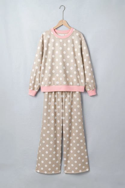 Polka Dot Long Sleeve Top & Drawstring Pants Set