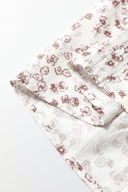 Floral Bow Tie Front Flounce Long Sleeve Blouse