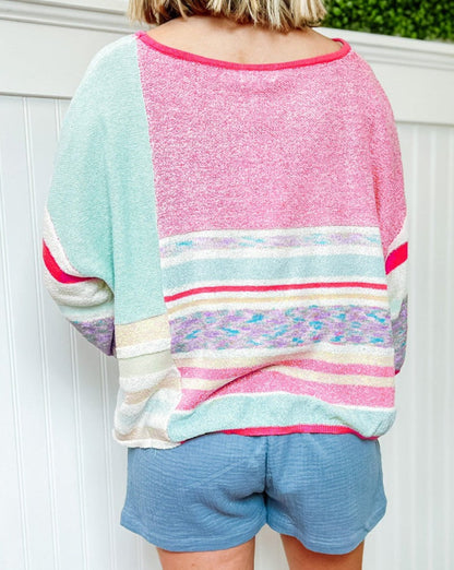 Colorblock Stripe 3/4 Sleeve Top