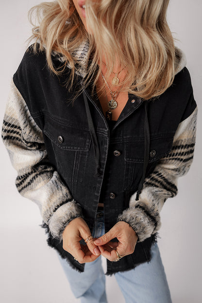 Plaid Denim Patchwork Hooded Jacket